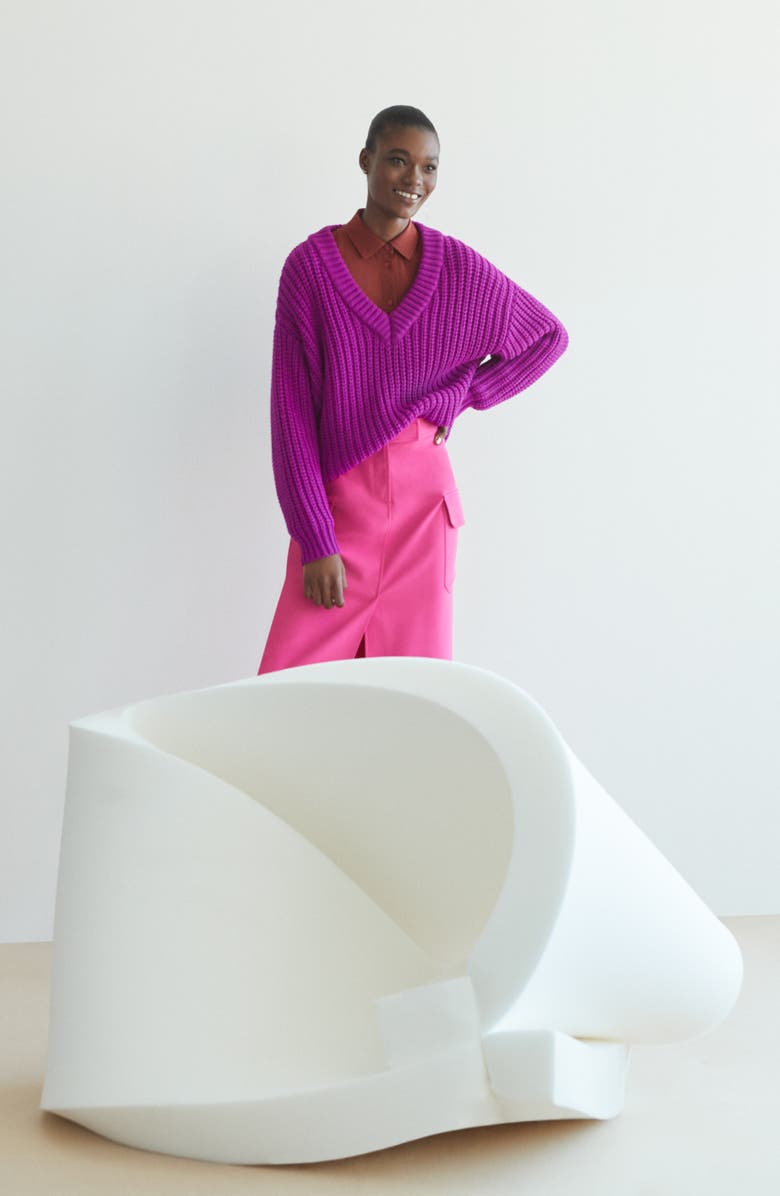 Topshop Oversize V-Neck Sweater, Alternate, color, 