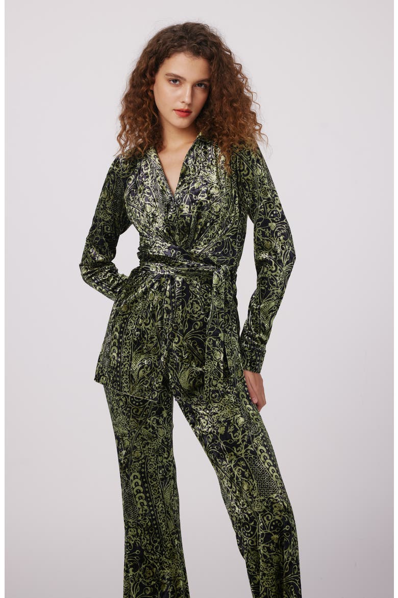 Lagarde Paisley Velvet Wrap Front Top, Alternate, color, LACED UP
