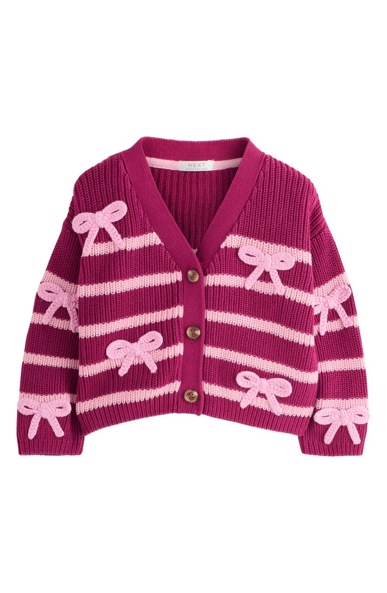 NEXT Kids' Bow Detail Stripe Cardigan, Main, color, Pink