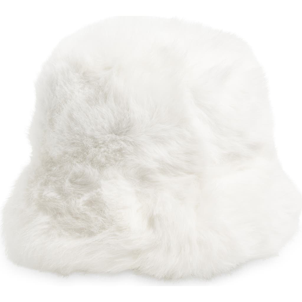 Tasha Extra Fluffy Faux Fur Bucket Hat In White