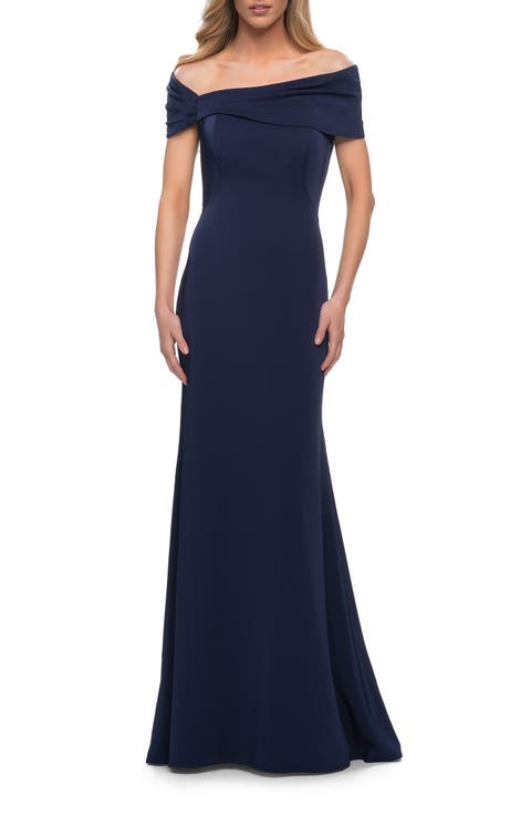 Simply Chic Off the Shoulder Jersey Gown