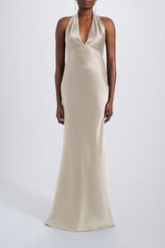 Amsale V-neck Fit-to-Flare Halter Gown