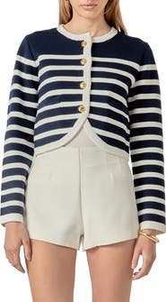 English Factory Stripe Crop Cardigan