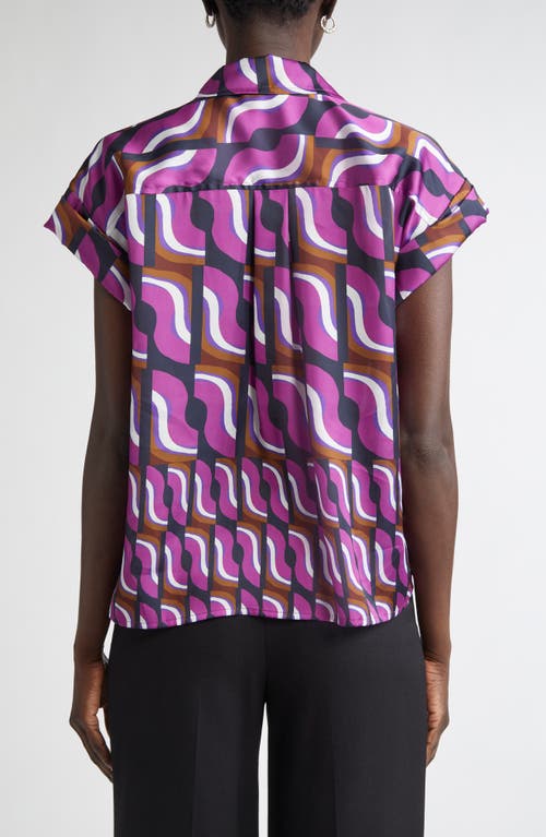 St John St. John Collection '70s Block Print Dolman Sleeve Satin Top