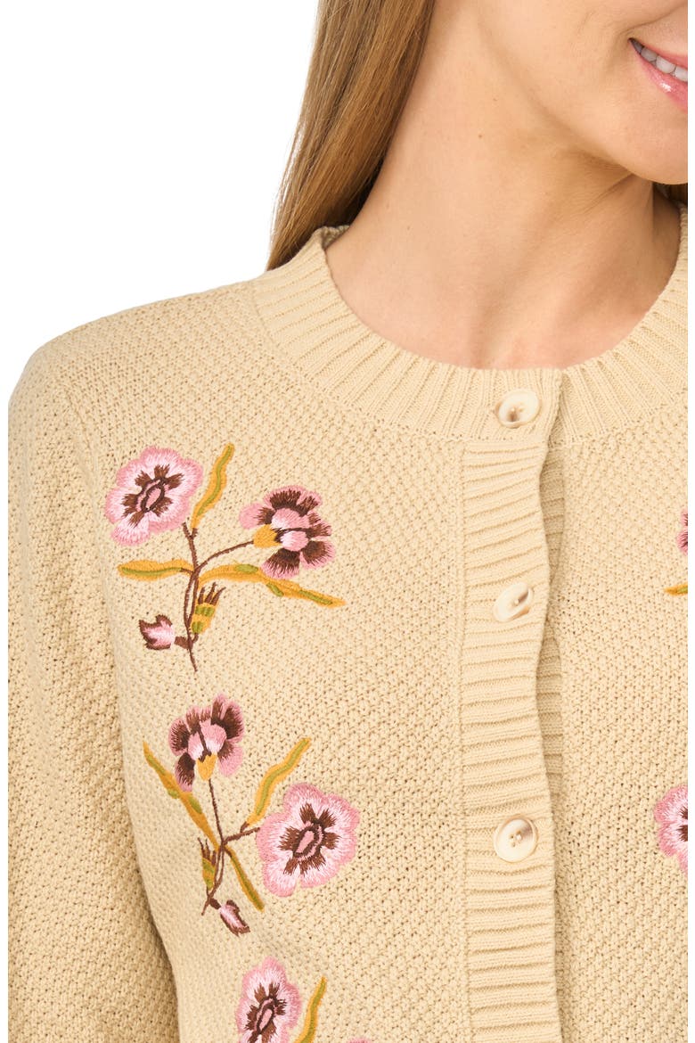 Embroidered Cotton Blend Cardigan, Alternate, color, BAMBOO BEIGE