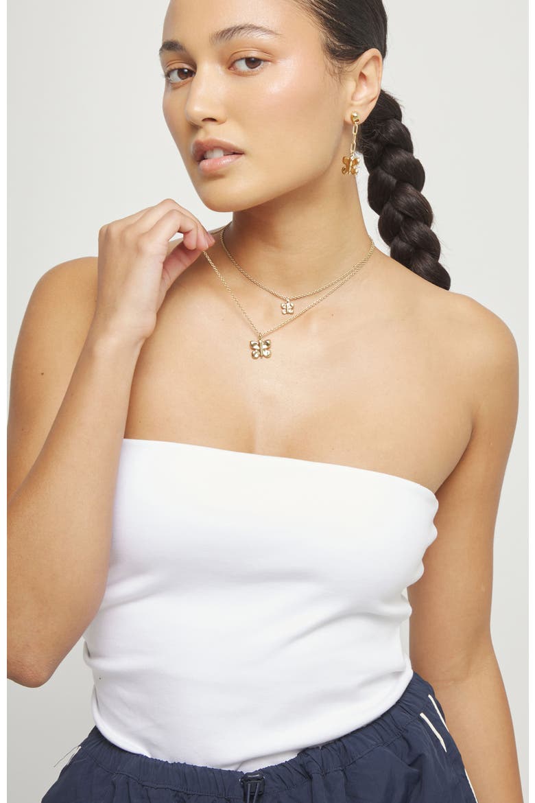 Double Butterfly & Pearl Necklace in Gold-Tone, Alternate, color, Gold