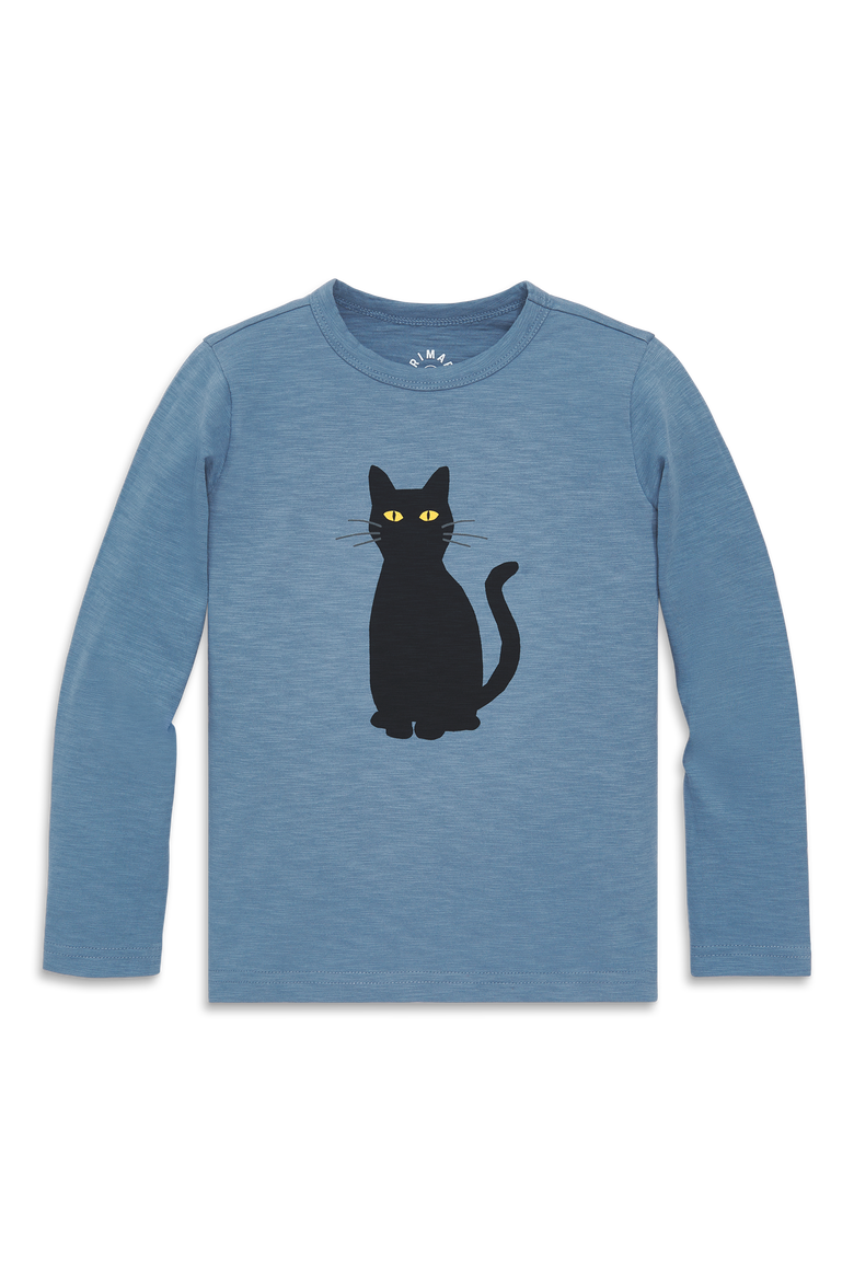Kids Long Sleeve Black Cat Tee, Main, color, Moonlight Black Cat