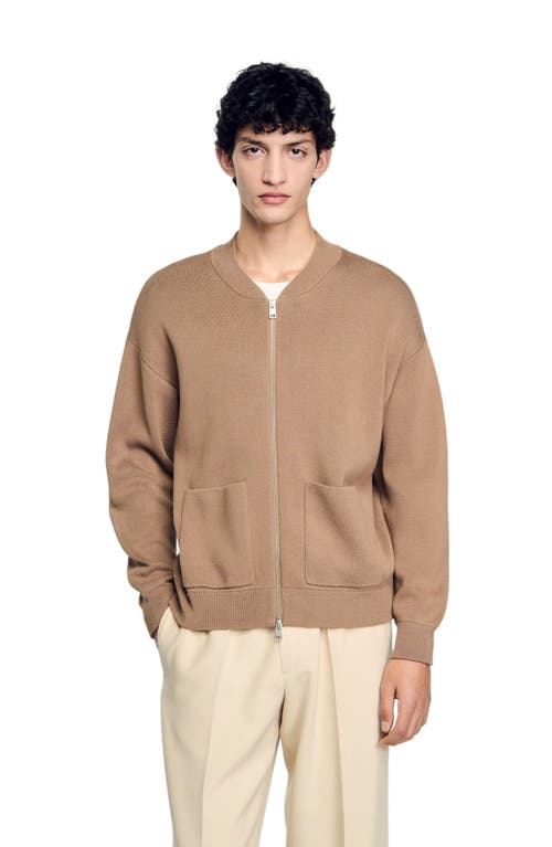 Sandro Knit Jacket In Dark Sand