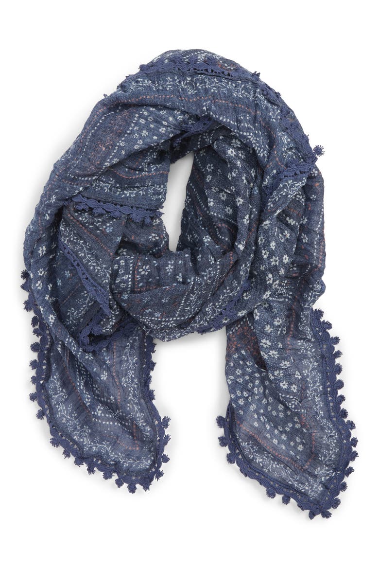 Print Gauze Scarf, Alternate, color, BLUE BANDANA MIX