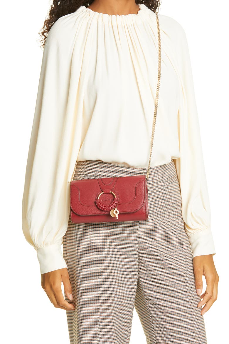 Hana Large Leather Wallet on a Chain, Alternate, color, SMOKED RED
