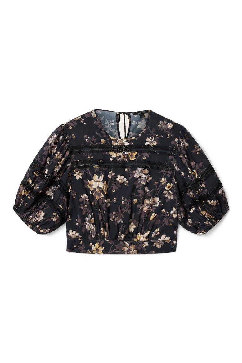Floral Lace Trim Top, Alternate, color, VINE BLACK