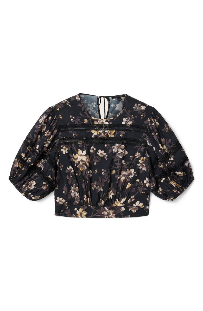 AllSaints Floral Lace Trim Top, Alternate, color, Vine Black