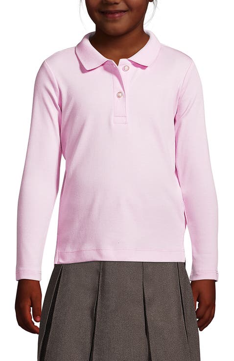 School Uniform Girls Long Sleeve Feminine Fit Interlock Polo Shirt