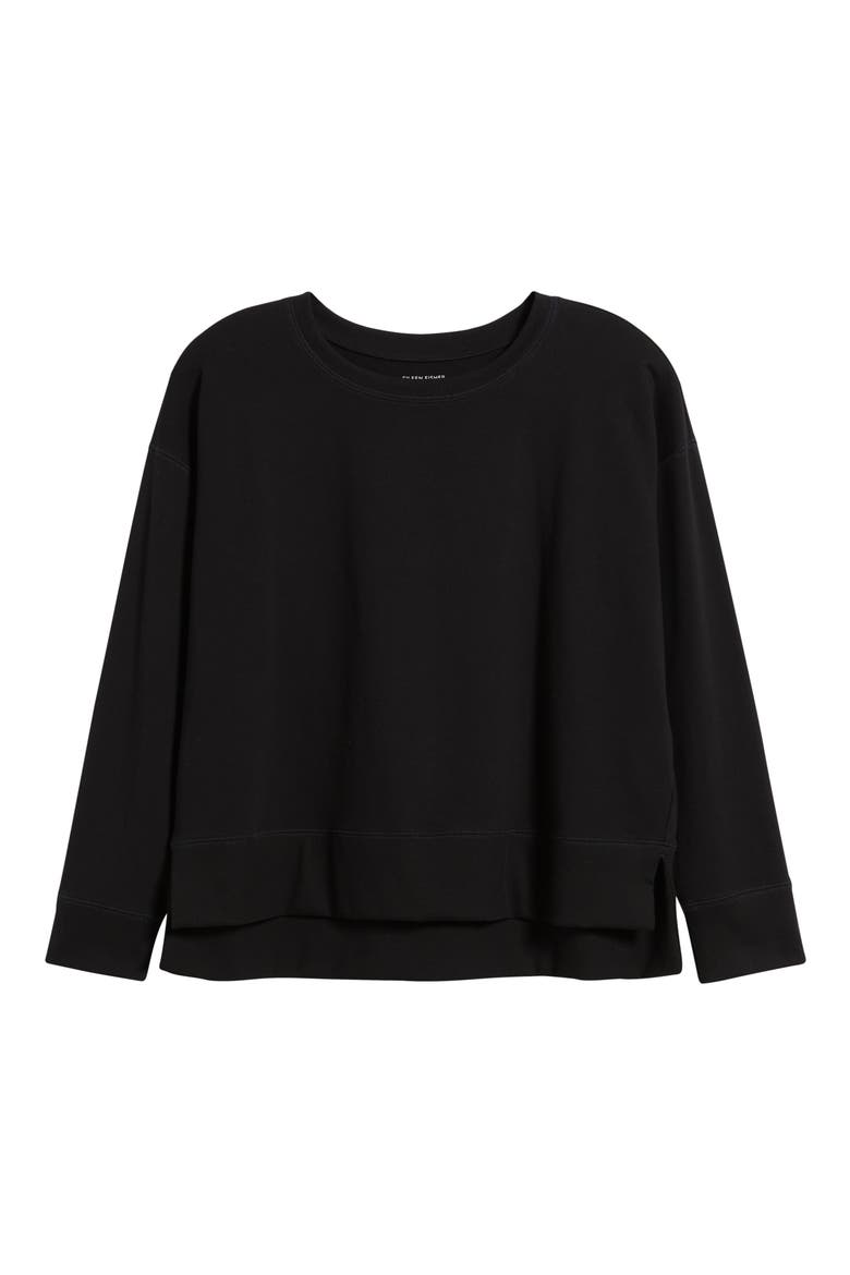 Crewneck Stretch Organic Cotton Knit Top, Alternate, color, BLACK