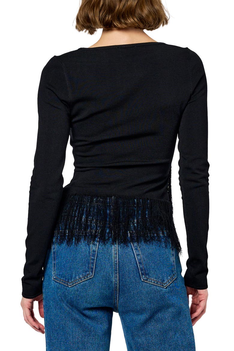 Luna Fringed Long Sleeve Top, Alternate, color, BLACK