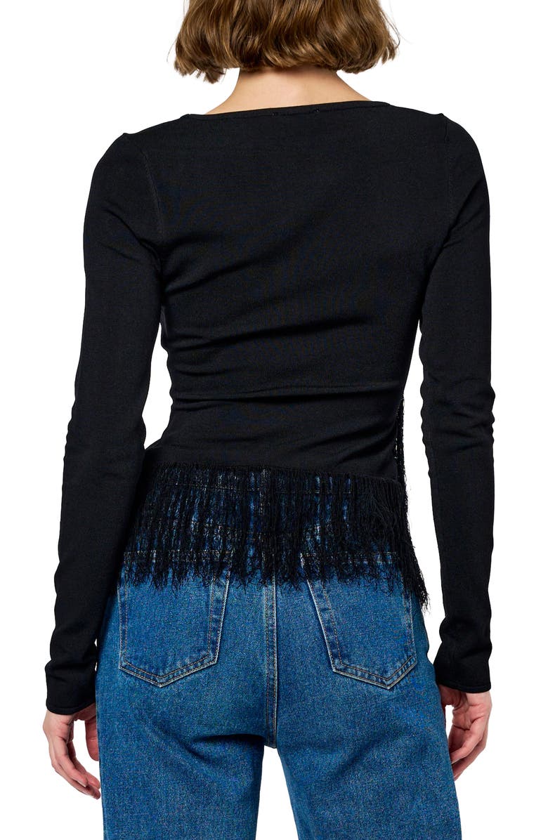 CIEBON Luna Fringed Long Sleeve Top, Alternate, color, Black