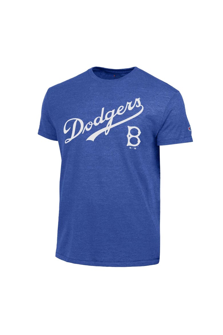 Men's Champion  Royal Brooklyn Dodgers Cooperstown Wordmark Lockup Tri-Blend T-Shirt, Alternate, color, Royal