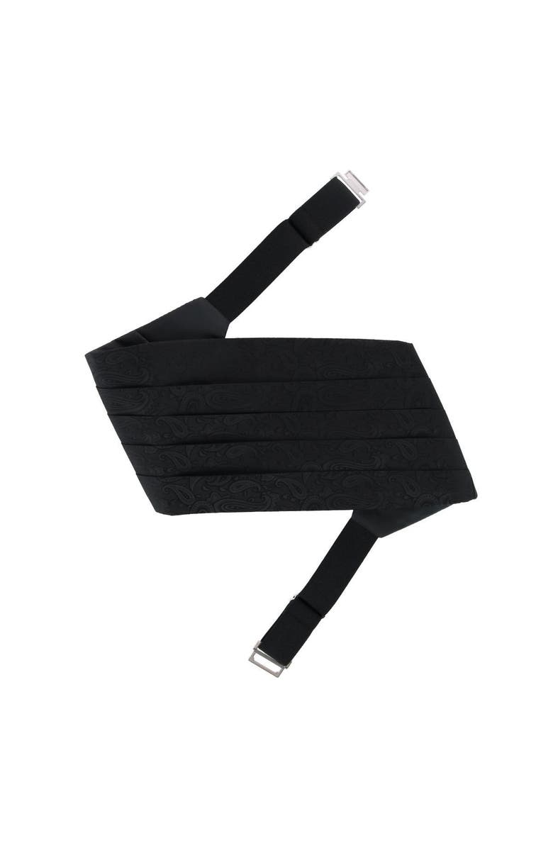 Trafalgar Banbury Tone on Tone Paisley Silk Cummerbund, Alternate, color, Black