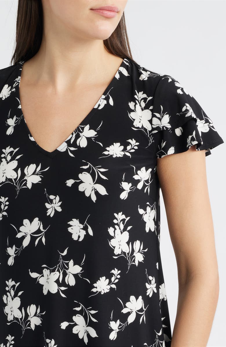 AK ANNE KLEIN Floral Flutter Sleeve Shift Minidress, Alternate, color, Anne Black/ White Dove