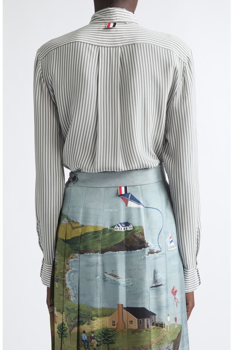 Detachable Collar Stripe Silk Button-Up Shirt, Alternate, color, MEDIUM GREY
