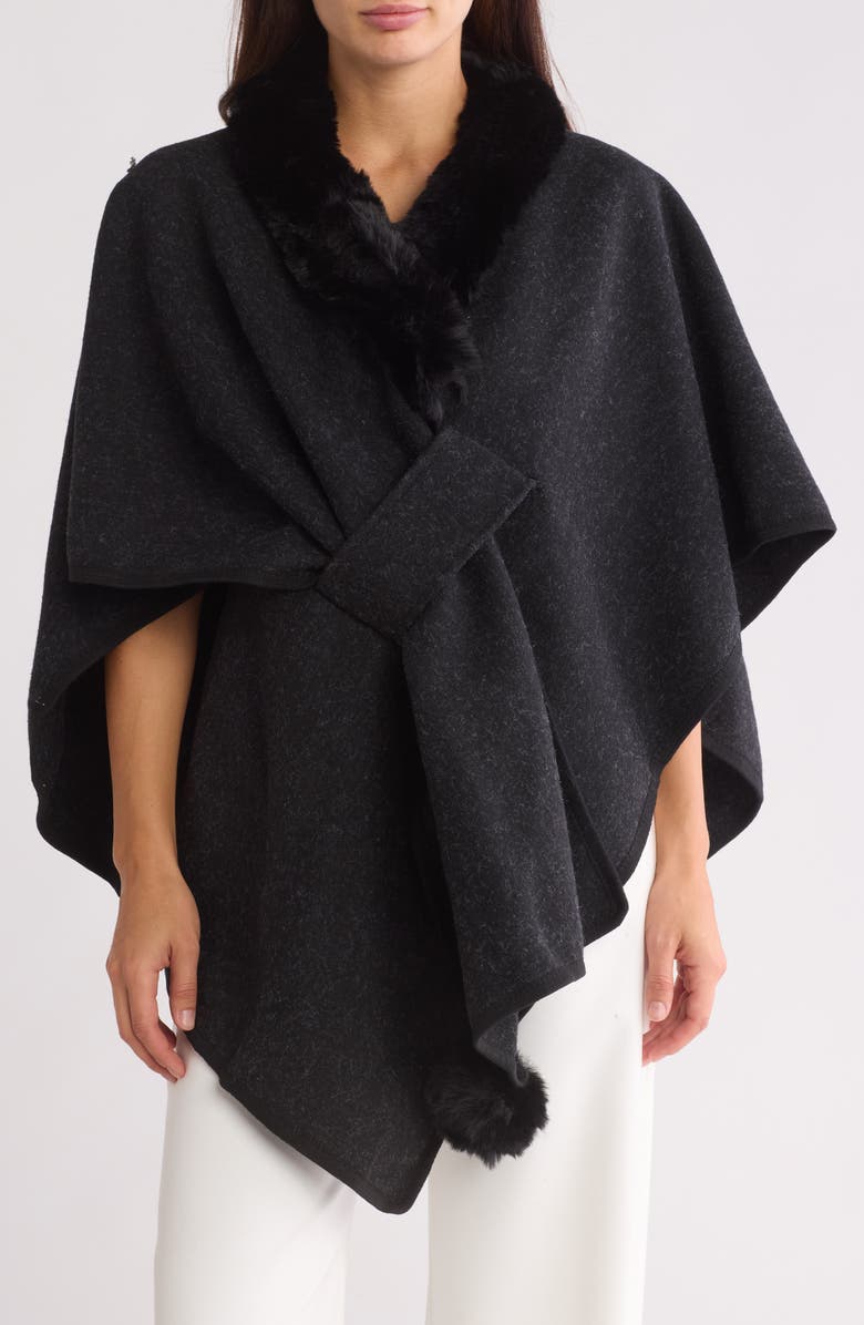 Nanette Lepore Faux Fur Trimmed Poncho, Main, color, 
