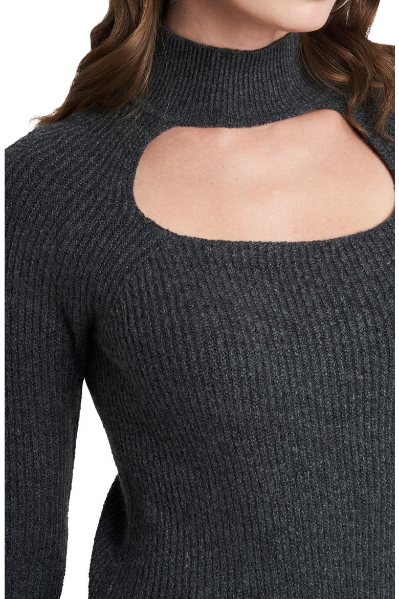 Keyhole Mock Neck Sweater, Alternate, color, MED HTR GREY