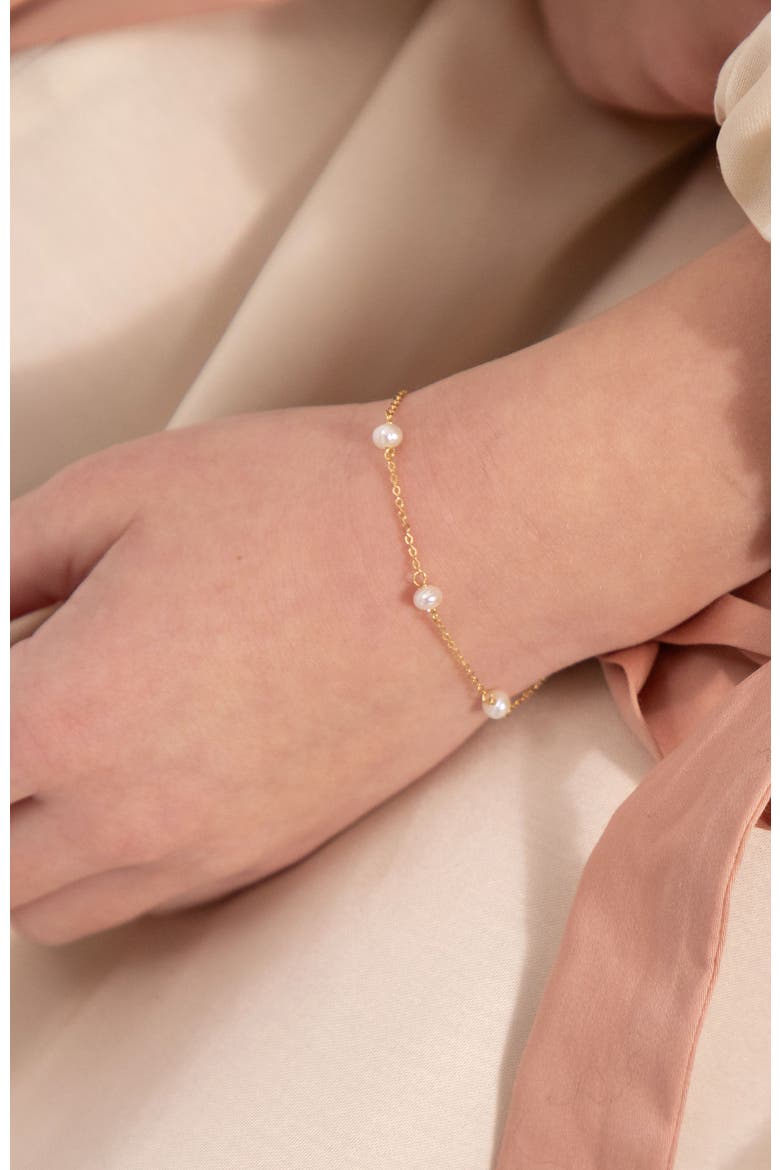 14k 4mm Freshwater Cultured Pearl Bracelet, Alternate, color, White