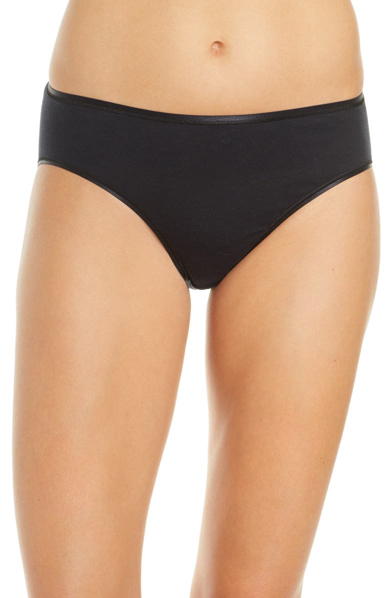 Hanro Cotton Seamless Hi Cut Briefs, Alternate, color, Black