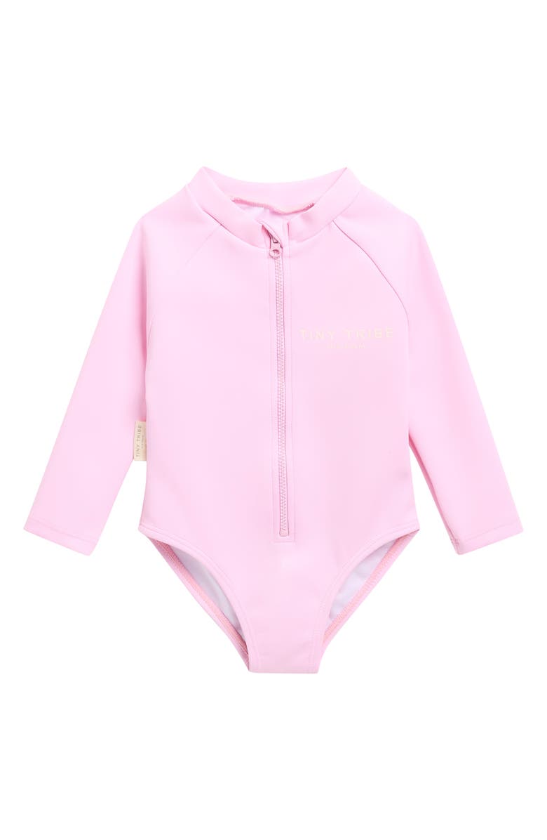 TINY TRIBE Core Diving Long Sleeve One-Piece Swimsuit, Main, color, Pink