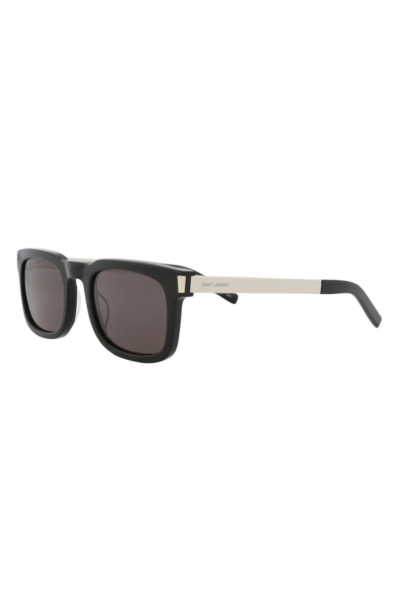 Saint Laurent 51mm Square Sunglasses, Alternate, color, Black Silver Black