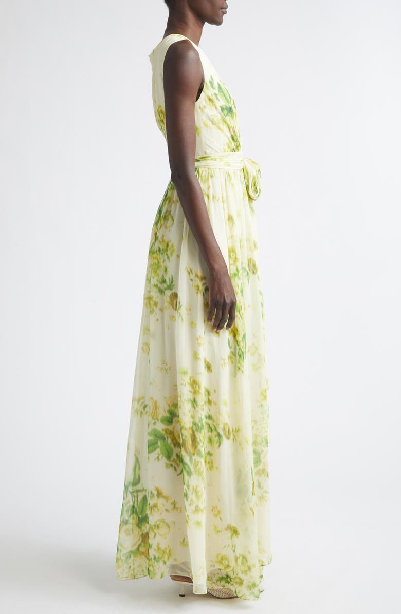 Erdem Floral Print Belted Silk Creponne Gown, Alternate, color, Rose Bouquet Lemongrass