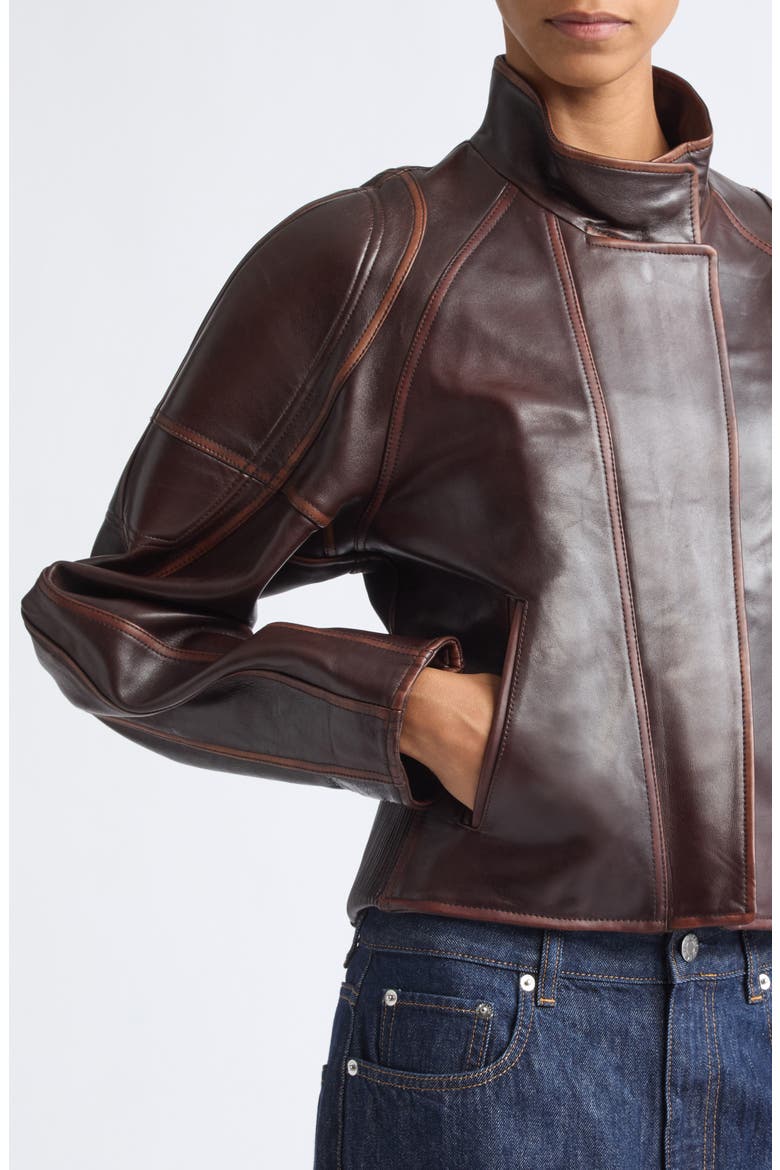 Glossy Leather Saddle Jacket, Alternate, color, SADDLE