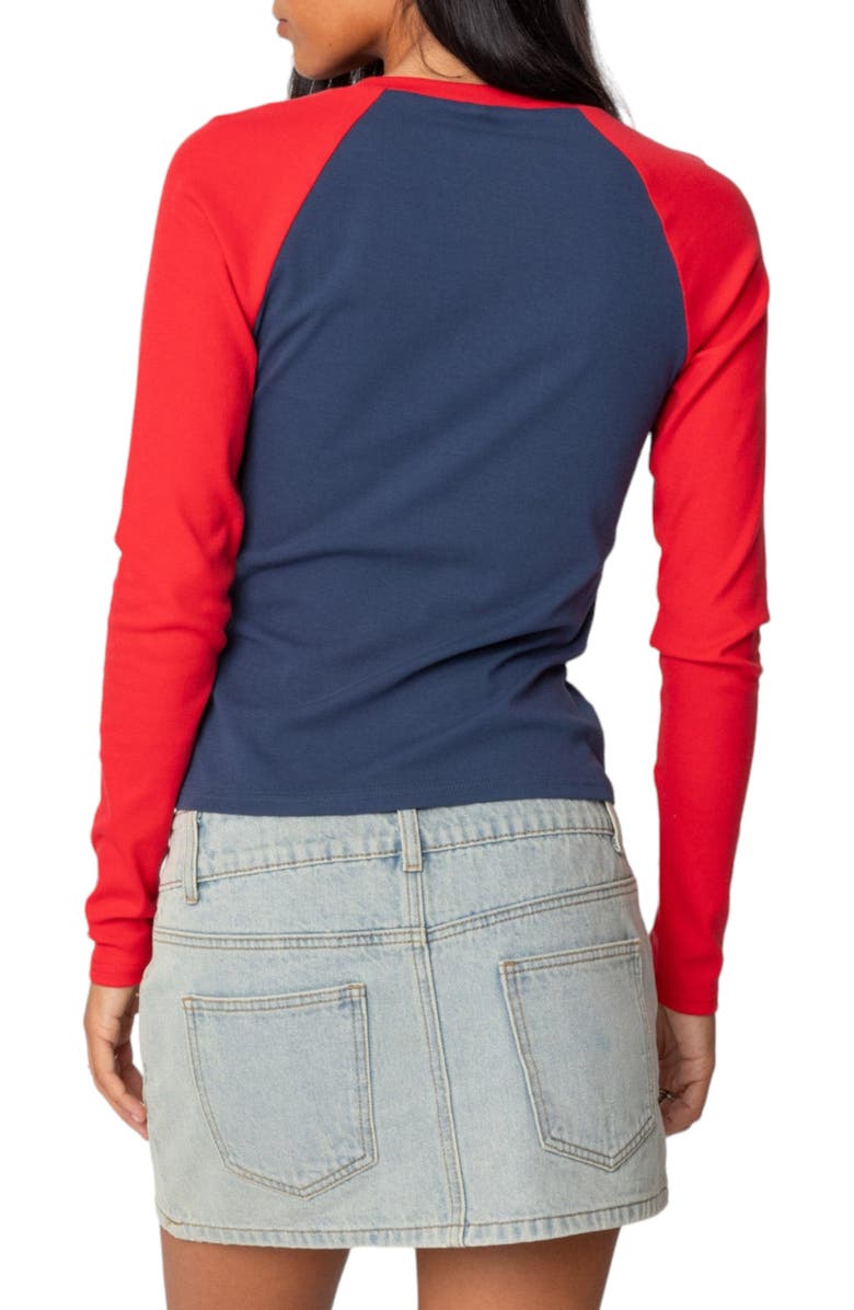EDIKTED Tommi Stretch Cotton Baseball T-Shirt, Alternate, color, Navy-And-Red