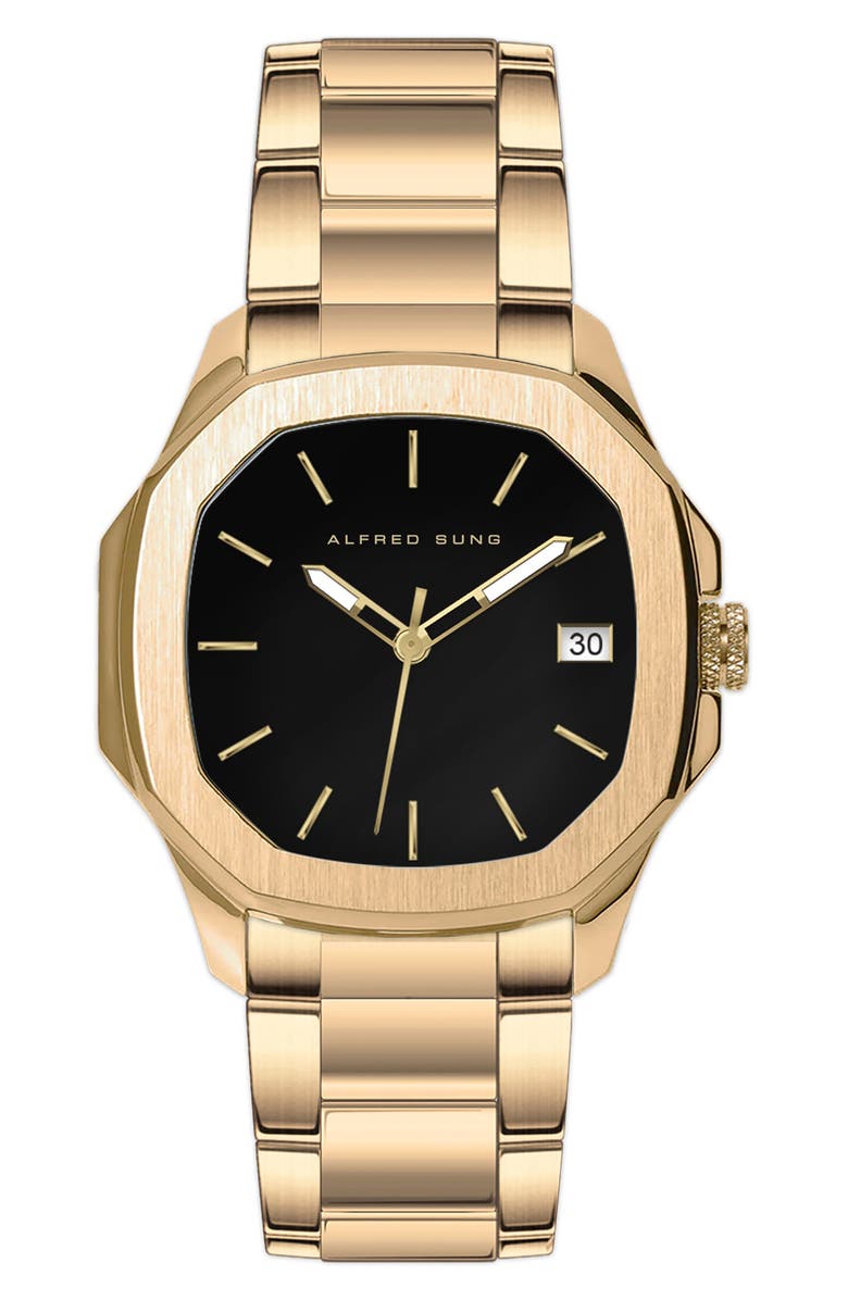 Alfred Sung Three-Hand Quartz Bracelet Watch, 42mm, Main, color, Black
