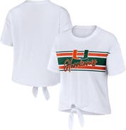 WEAR by Erin Andrews Women's WEAR by Erin Andrews White Miami Hurricanes Striped Front Knot Cropped T-Shirt