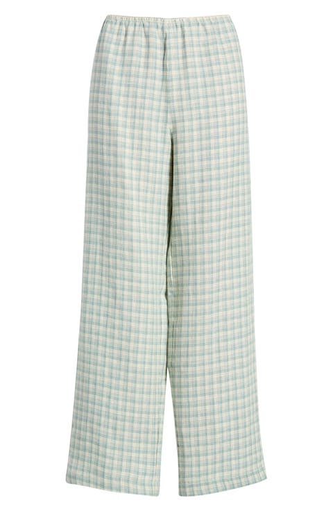 Lilah Check Print Wide Leg Linen Pants