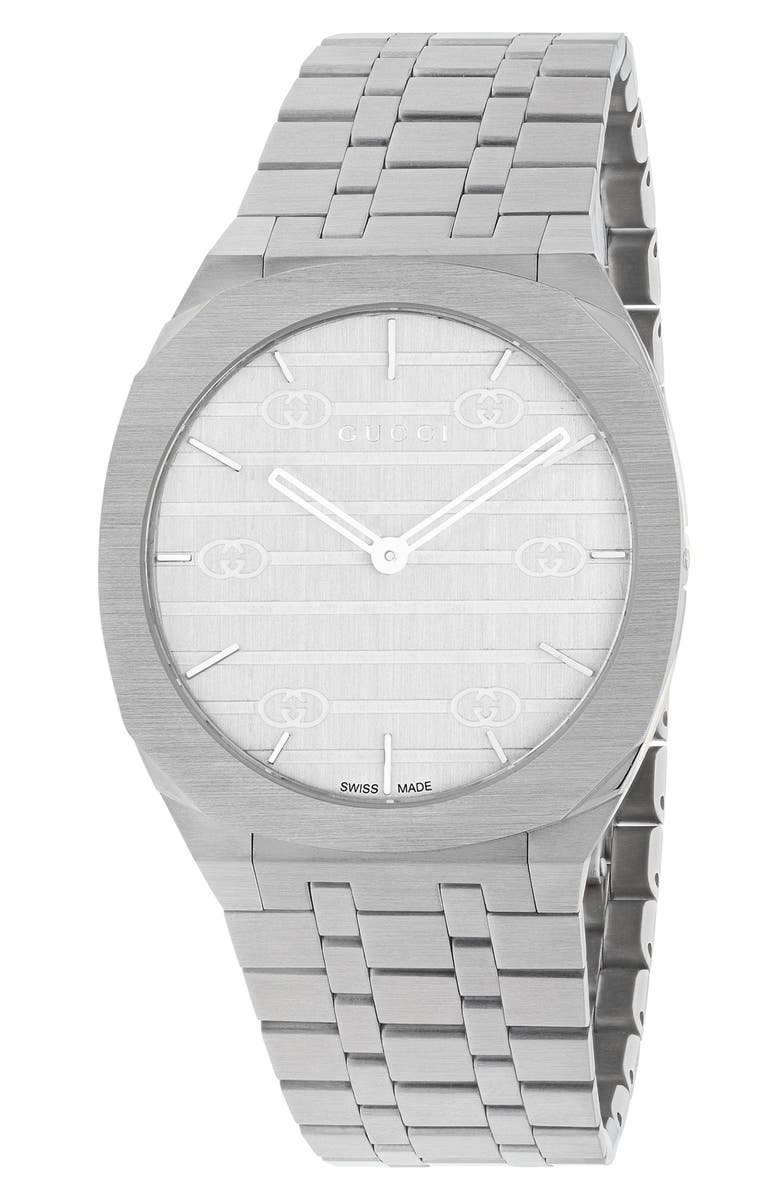Gucci 25H Stainless Steel Bracelet Watch, 38mm, Main, color,