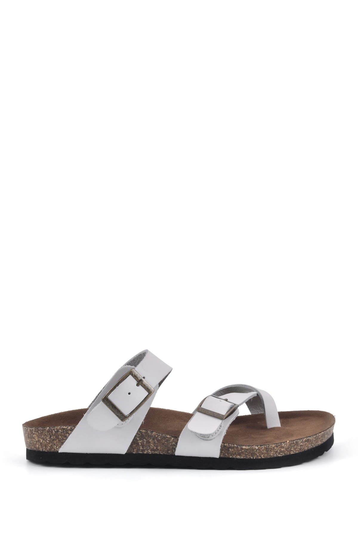 White Mountain Footwear Gracie Double Buckle Sandal, Alternate, color, White/Leather