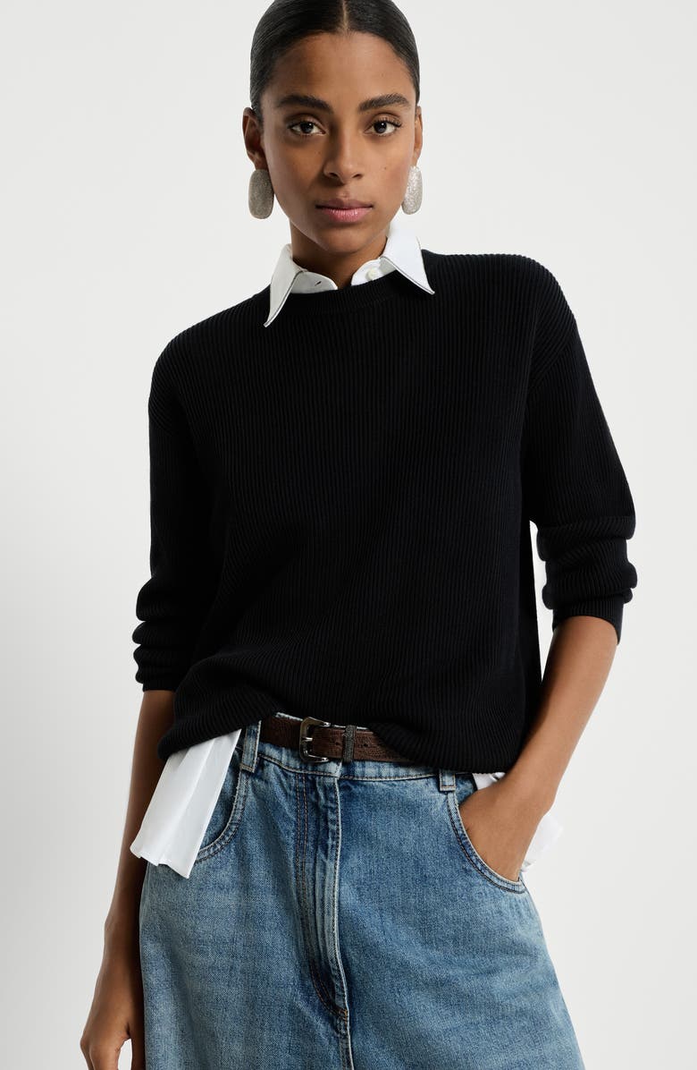Brunello Cucinelli Cotton sweater, Alternate, color, Black
