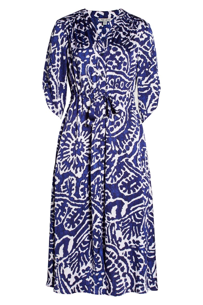 Indigo Stamp Print Shirtdress, Alternate, color, BLUE MULTI