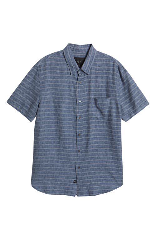 Rails Carson Stripe Short Sleeve Stretch Linen Blend Button-up Shirt In Homespun Border Blue