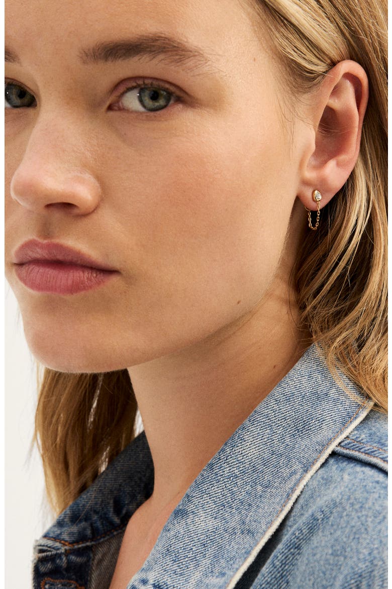 Pear Drop Front-Back Earrings, Alternate, color, WARM GOLD