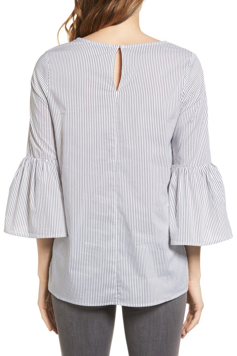 Gibson Bell Sleeve Poplin Top, Alternate, color, WHITE/ CHARCOAL