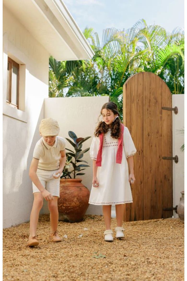 Looms Embroidered Trim Collection - Cable Knit Polo, Alternate, color, Ivory