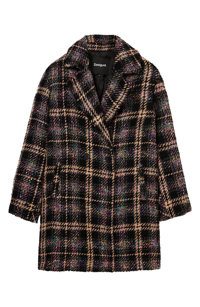 Desigual Corcega Double Breasted Plaid Coat, Alternate, color, 