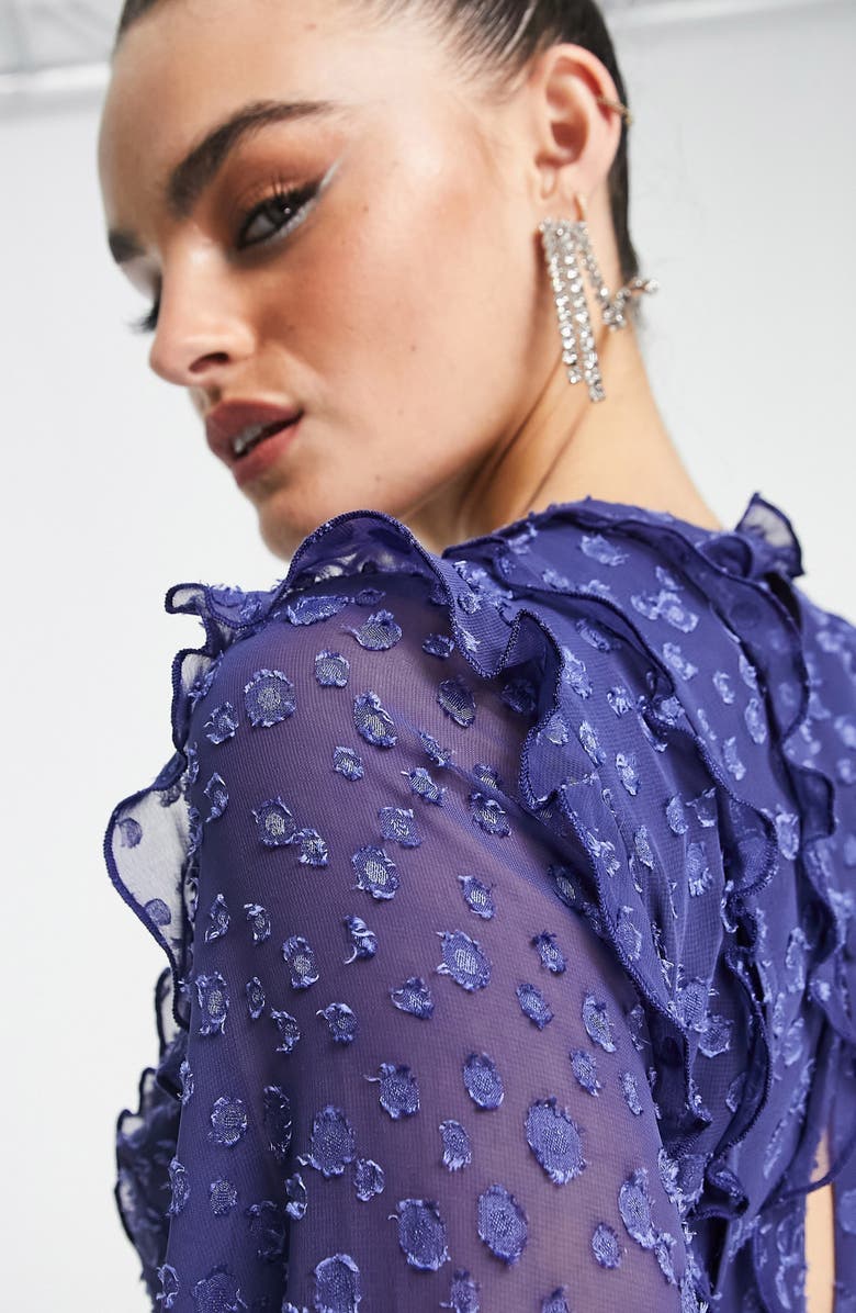 ASOS DESIGN Ruffle Long Sleeve A-Line Midi Dress, Alternate, color, 