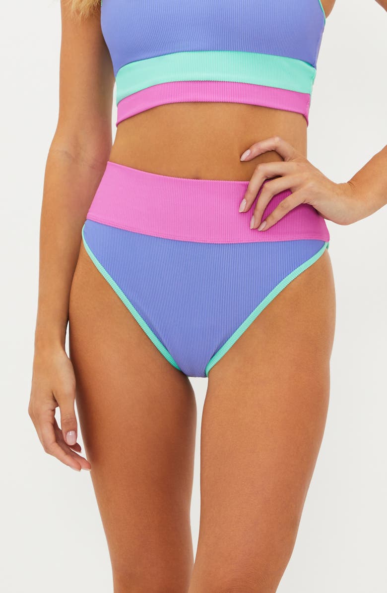 Beach Riot Emmy Colorblock High Waist Bikini Bottoms, Main, color, High Tide Colorblock