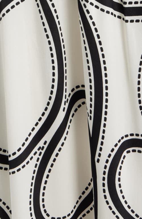 Elie Tahari The Mila Dotted Scroll Print Long Sleeve Silk Blend Midi Shirtdress In White