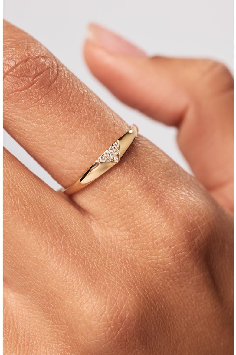 Solid Yellow Gold - Trillion Diamond Signet Ring, Alternate, color, Gold