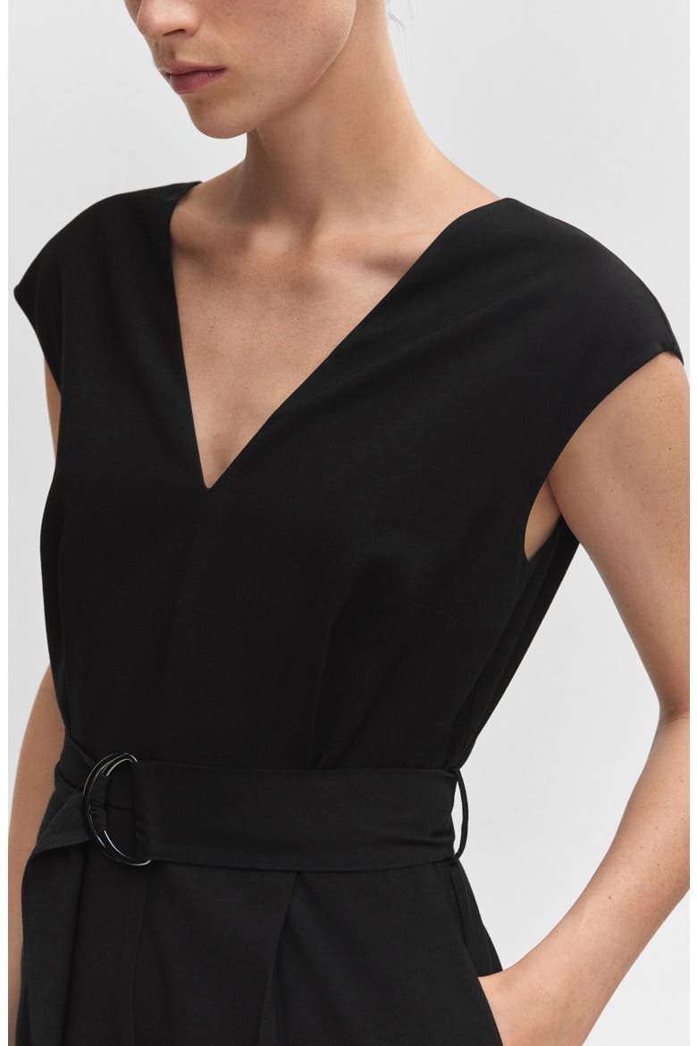 V-Neck Belted Jumpsuit, Alternate, color, BLACK